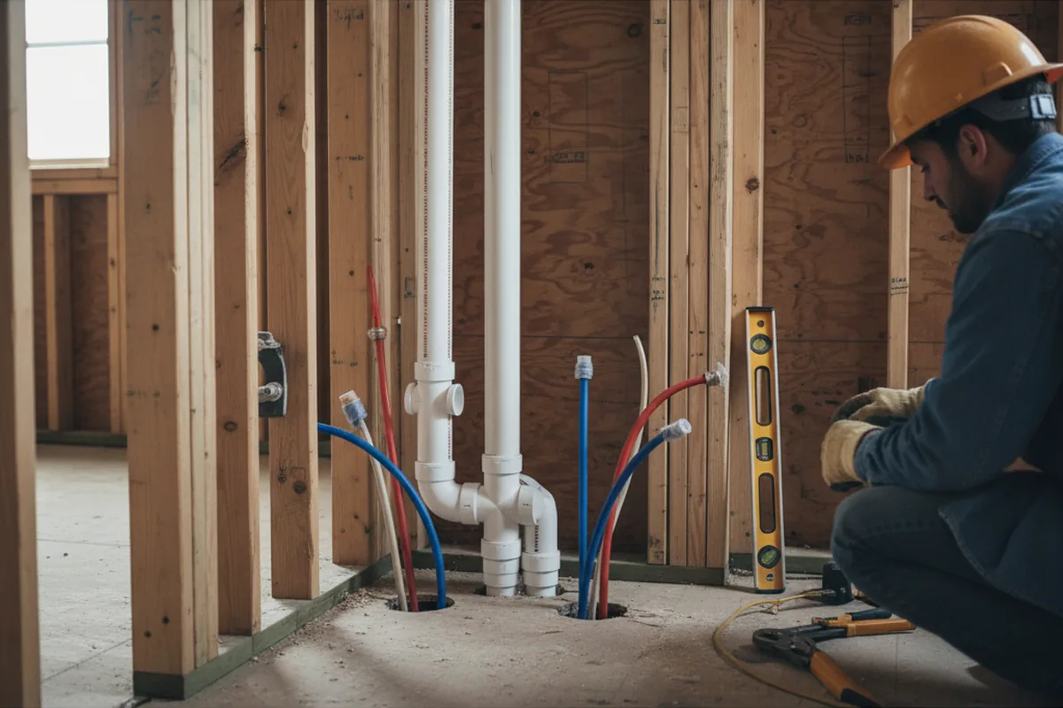 Drain and supply rough-in during Sump Pump Repair in Baltimore