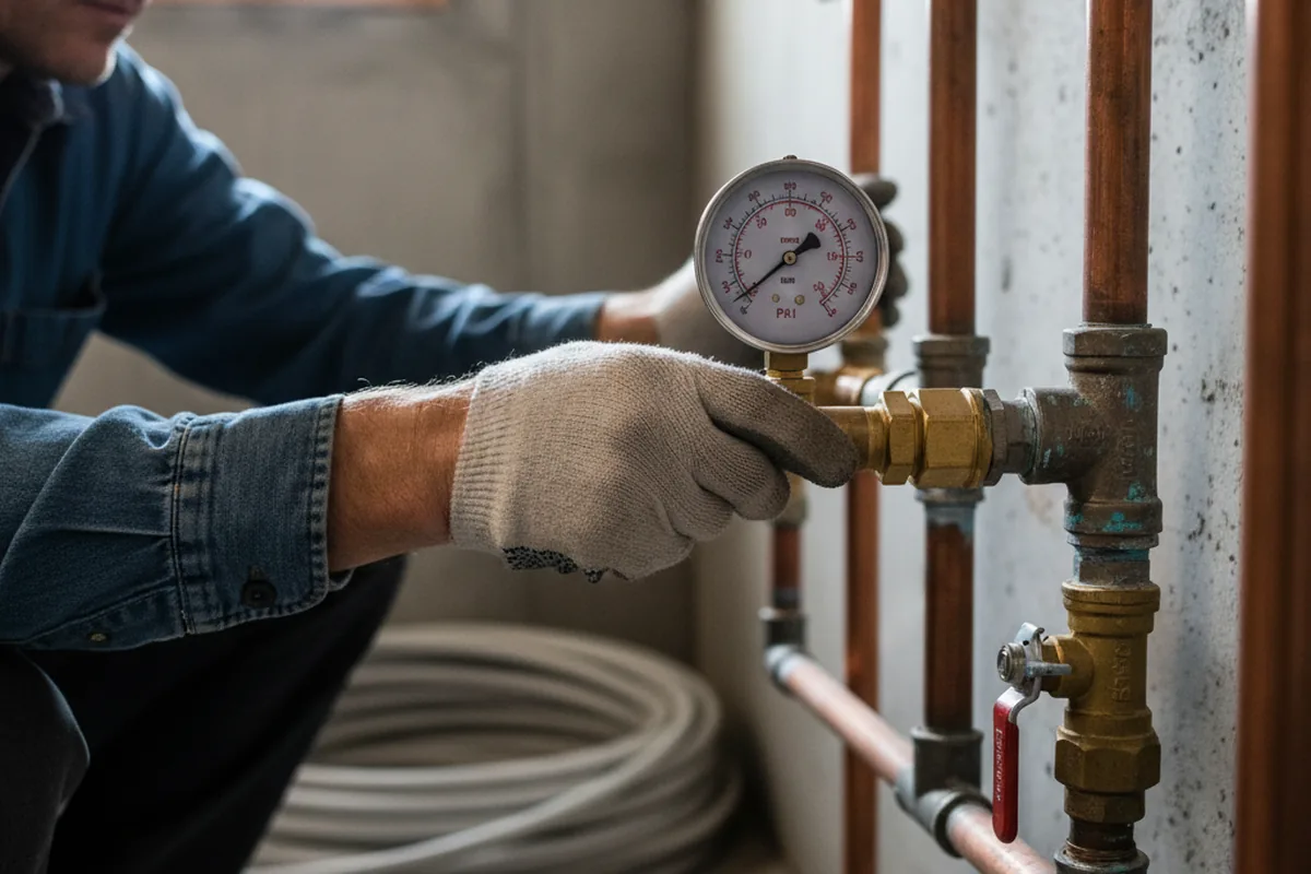Pressure testing a repaired line during Water Line Repair in Baltimore